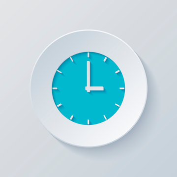 Simple clock icon. Cut circle with gray and blue layers. Paper s
