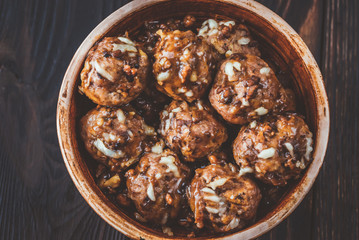 Bowl of beef and pork meatballs