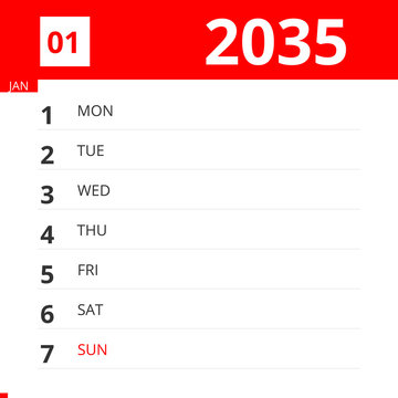 Calendar planner for Week 01 in 2035, ends December 31, 2035 .