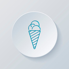 ice cream icon. Cut circle with gray and blue layers. Paper styl