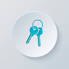 keys on the ring icon. Cut circle with gray and blue layers. Pap