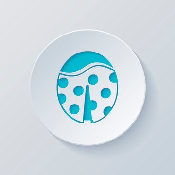 Ladybug icon. Cut circle with gray and blue layers. Paper style