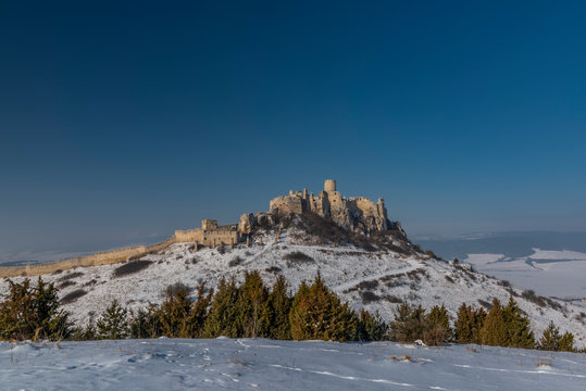 Spissky castle in east Slovakia in nice winter sunny day