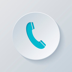 Telephone receiver icon. Cut circle with gray and blue layers. P