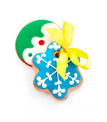 Christmas сookies background, isolated on white. New year holiday decoration, winter time food.