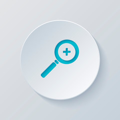 Zoom In icon. Cut circle with gray and blue layers. Paper style