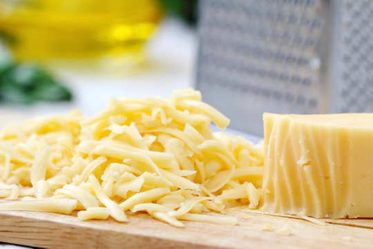 Grated cheese on the table