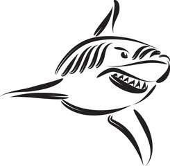 SHARK VECTOR LINE ART TATTOO ILLUSTRATION