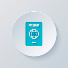 passport, simple icon. Cut circle with gray and blue layers. Pap