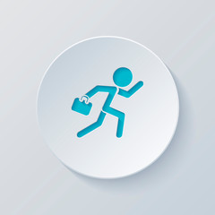 running man with case. Cut circle with gray and blue layers. Pap
