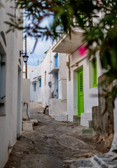 Traditional cyclades architecture on Island of Paros, Naoussa village. Greece.