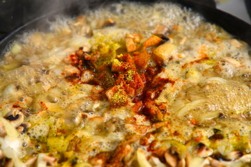 Stewed mushrooms in a spice pan