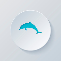 Fototapeta premium silhouette of dolphin. Cut circle with gray and blue layers. Pap