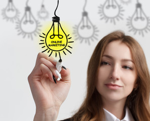 Business, technology, internet and networking concept. Young entrepreneur showing keyword: Online...