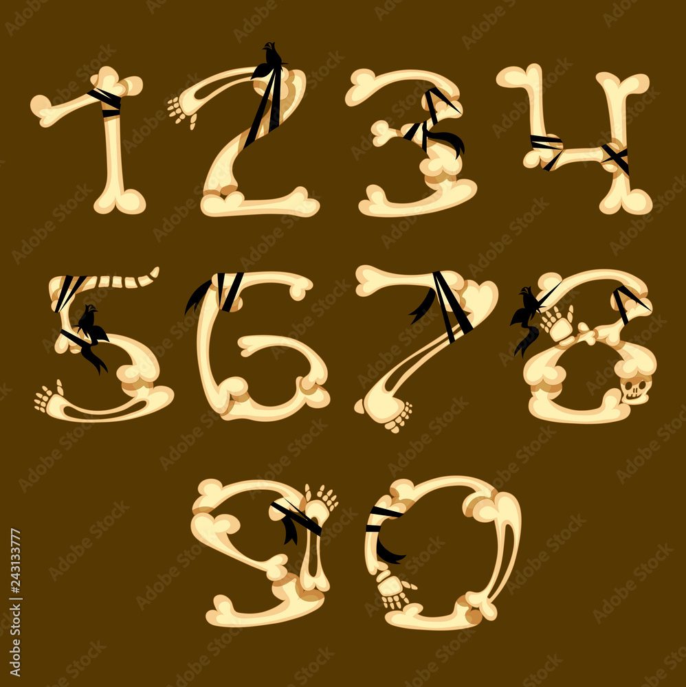Fototapete set of numbers made in bone style