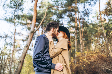 Fototapeta premium Happy young romantic couple spend time together outdoor.