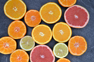 orange lemon fruit slices top view