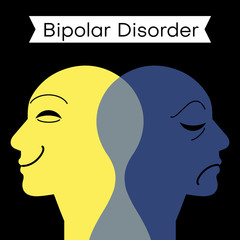 Mood disorder. Split personality. Bipolar disorder mind mental. Dual personality concept. Vector illustration.