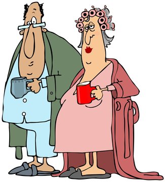 Old couple having their morning coffee