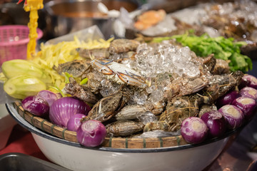 Raw material for Thai salad style,spicy mango salad with vegetable and crab.