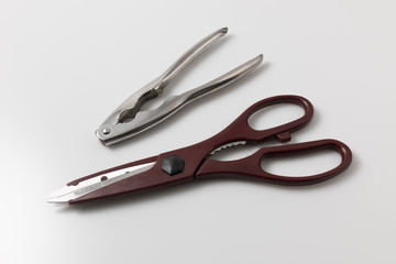 Lobster Crab cracker and Seafood Scissors on white background