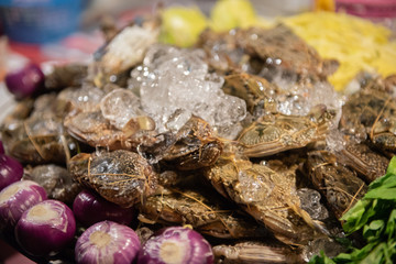 Raw material for Thai salad style,spicy mango salad with vegetable and crab.