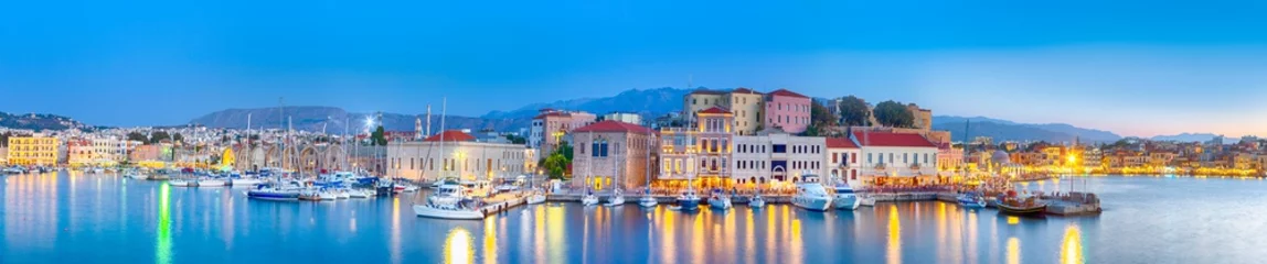 Foto op Canvas Amazing and Picturesque Old Center of Chania  Cityscape with Ancient Venetian Port At Blue Hour in Crete, Greece. © danmorgan12