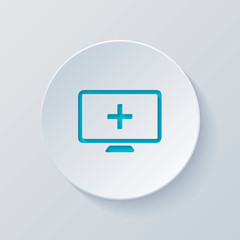 Fototapeta premium computer and medical cross, medical site. simple icon. Cut circl