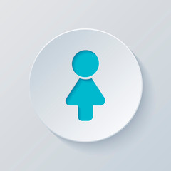 Female symbol. Simple icon of woman. Cut circle with gray and bl