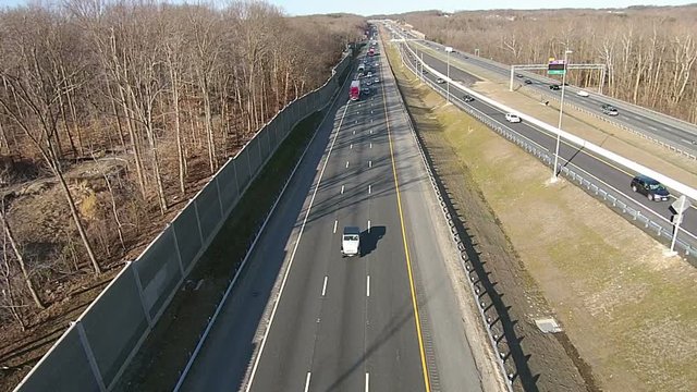 Freeway traffic moves southward on I95 near Stafford, Virginia after the newly renovated express lanes, which currently at this location.