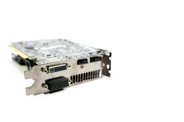 Computer graphic card close up shot, isolated on white background.