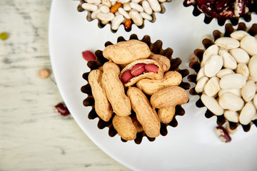 Bowls of various Collection set of beans and legumes.
