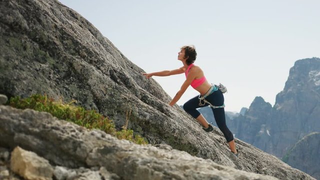 Female climber climbing Mount Habrich in Squamish Canada