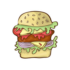 Fast food burger icon vector cartoon handdrawn