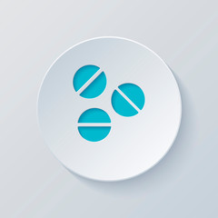 Pills or vitamins. Simple icon. Cut circle with gray and blue la