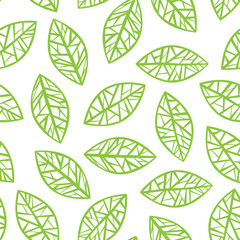 Fototapeta premium Seamless floral pattern with green geometric leaves on white