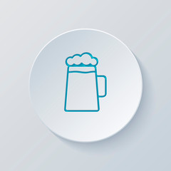 Beer glass cup. Simple linear icon with thin outline. Cut circle