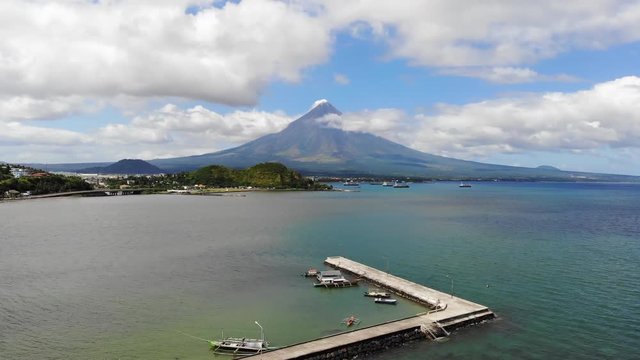 Aerial view of Mayon Volcano, iconic mount and popular tourist destination - Legazpi City, Albay province, Philippines, Pacific Ocean