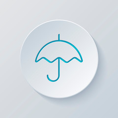 Simple umbrella icon. Linear, thin outline. Cut circle with gray