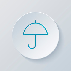 Simple umbrella icon. Linear, thin outline. Cut circle with gray