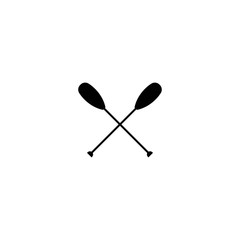 Two black silhouette of crossed oars. Flat vector icon isolated on white.
