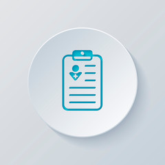 tablet, medical document. Cut circle with gray and blue layers.