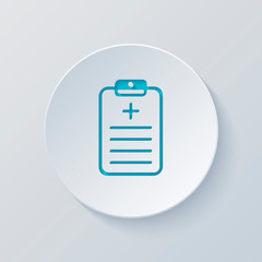 tablet, medical document. Cut circle with gray and blue layers.