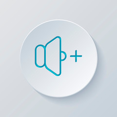 volume plus icon. Cut circle with gray and blue layers. Paper st