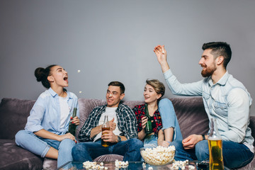 joyful friends after watching the film. positive atmosphere with friends