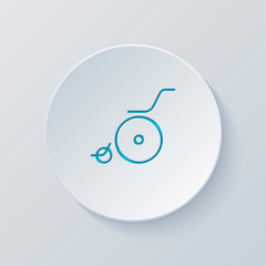 Wheelchair. Linear, thin outline. Cut circle with gray and blue