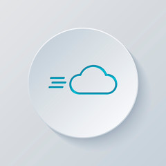 Windy icon. Linear, thin outline. Cut circle with gray and blue
