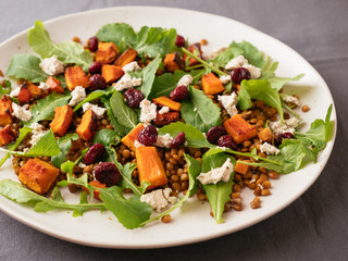 Lentil, Winter Squash Salad with Vegan Feta