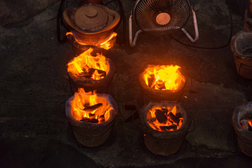 Fire will burning coal in stove.Thailand.