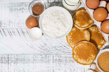 ingredients for baking pancakes, top view